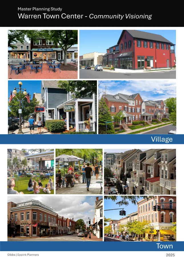 Master Planning Study Warren Town Center - Community Visioning - Village and Town building and area renderings
