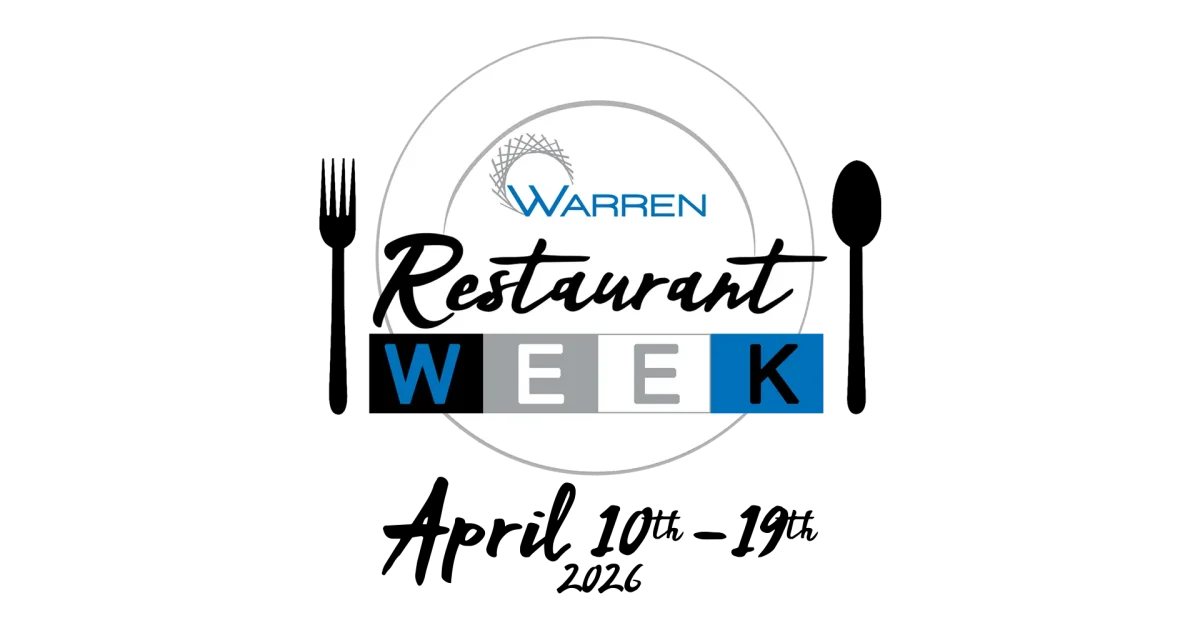 Warren Restaurant Week Logo with fork and spoon April 10th - 19th 2026